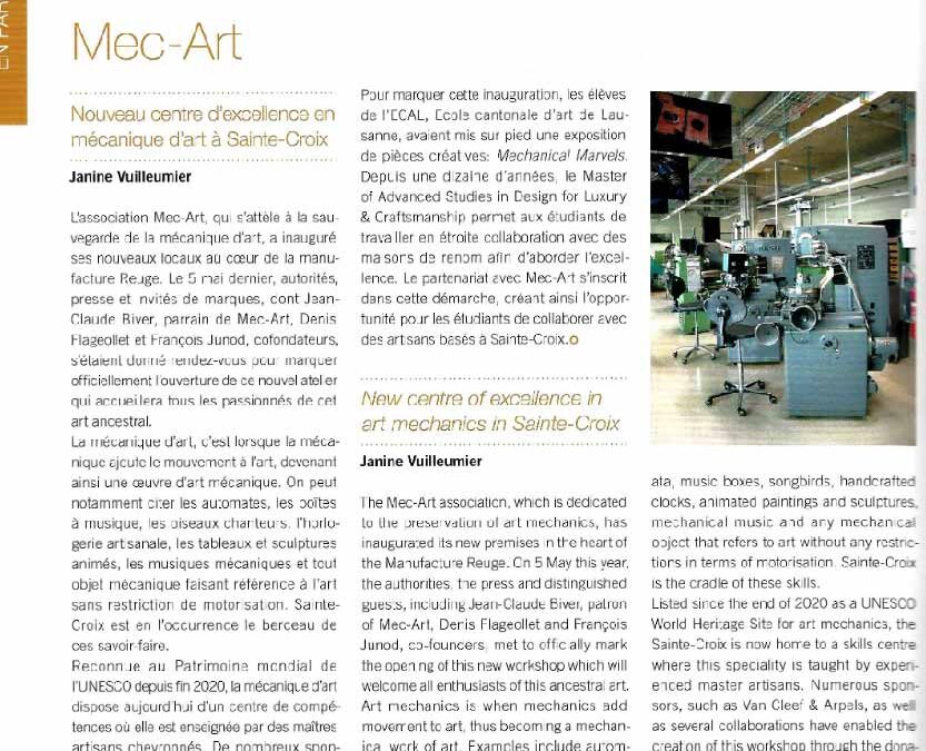 Nouveau centre d’excellence en mécanique d’art à Sainte-Croix
